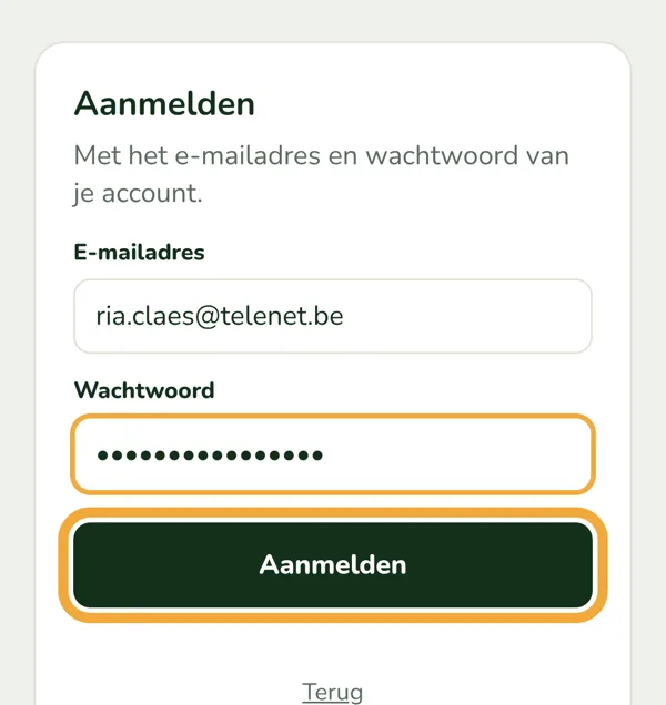 Aanmelden met e-mailadres en wachtwoord